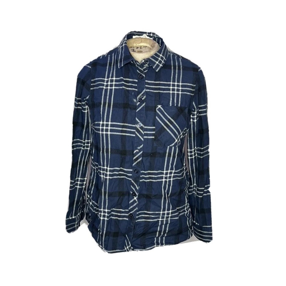BCBGeneration | XS | Plaid Navy Blue | Long-Sleeve Button Down Shirt